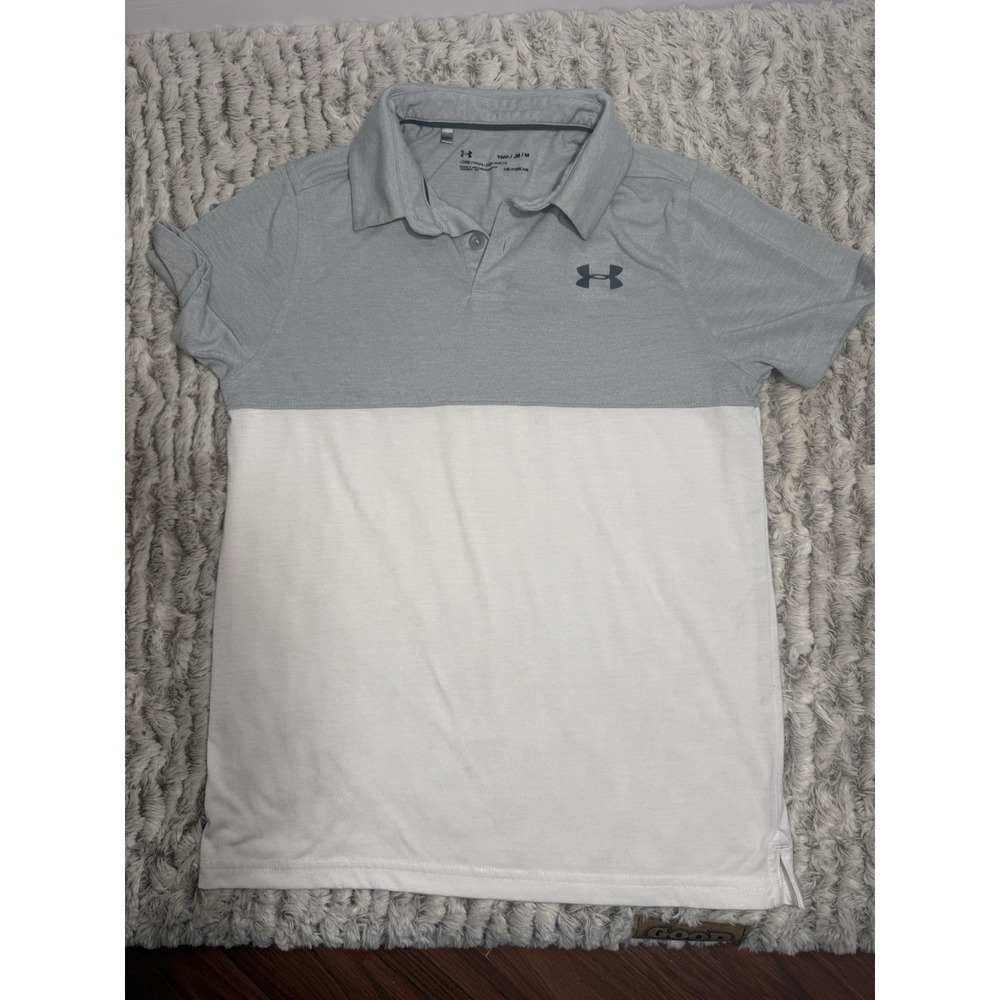 Under Armour Boys HeatGear Gray Polo Shirt Youth Medium Lightweight Loose Fit